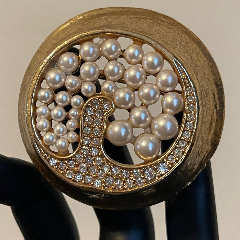 Vintage Gem-Craft Modernist Faux Pearl & Rhinestone Tree Brooch - Picture 5 of 8